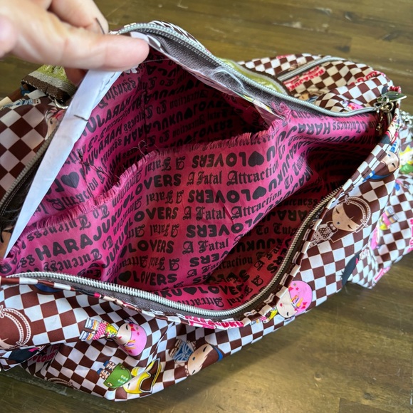 Harajuku Lovers Rare Y2K Graphic Tote Duffle Bag Checkered Green Dolls Flawed - Picture 7 of 11